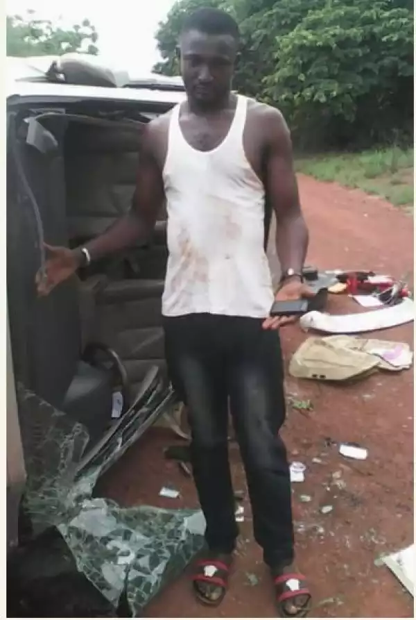 Man Escapes Death by Accident After Car Somersaulted 4 Times (Photos)